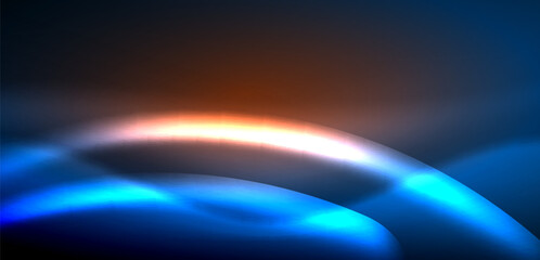 Dynamic waves in ethereal glow of neon lights. Concept merges fluidity of motion with vibrant allure of neon, crafting entrancing backdrop that embodies both vitality and futuristic sophistication