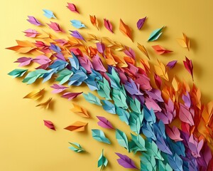 Fototapeta premium Colorful origami paper flowers on yellow background. Generative AI.