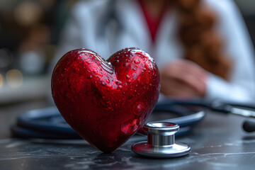 Cardiac care, periodic check-up and examinations of the heart with a stethoscope, medicine concept.