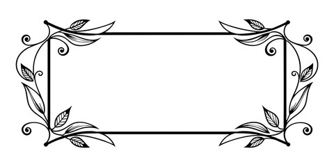 Vintage Floral Frame with Ornament and Swirl Design in Black and White