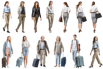 オフィスで働く女性とスーツケースを持った人の切抜き素材集（背景透過） - obrazy, fototapety, plakaty
