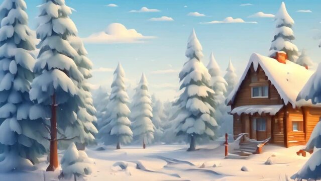 video illustration of a winter house view