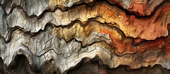 This close-up view showcases the intricate texture and patterns of a tree trunk. The bark appears...