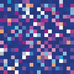 Mosaic blue multicolored vector background. Pixel bit retro game styled drawing isolated on square background. Simple flat cartoon video game wallpaper texture. 
