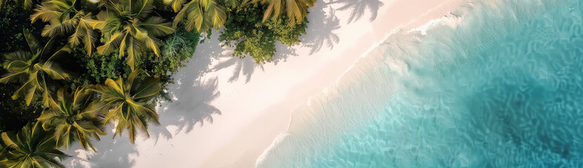 Aerial view of a sandy beach with palm trees - 743320431