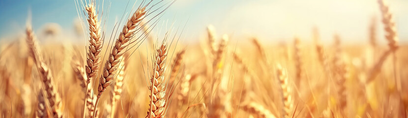 Closeup on golden ripe ears of wheat in field