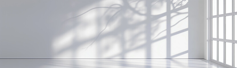 Indoor background with light and shadow of window frame and tree leaves