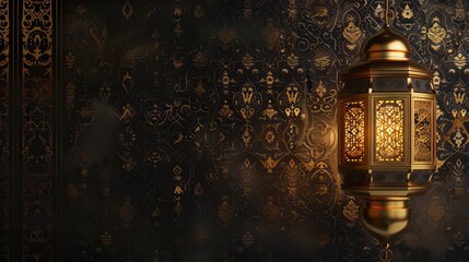 Exquisite ramadan kareem banner: luxury golden lantern arabic black gold islamic design background with mosque, moon, and abstract elegance - ideal for ramadan greetings and islamic celebrations - obrazy, fototapety, plakaty