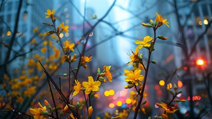 Forsythia flowers in the city