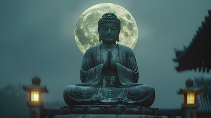 Fototapeta na wymiar Buddha with moon on the background. Vesak Day