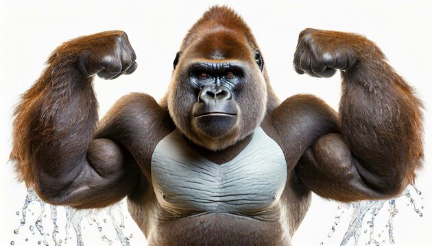 Illustration of a gorilla showing a double biceps.
