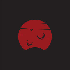bat red moon logo design vector.