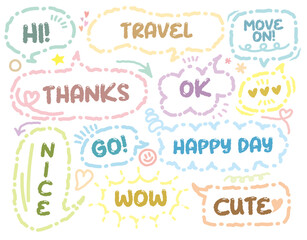 Dialogue speech bubbles. Chat balloons, small talk frames, conversation clouds with greeting phrases. Dialogue chat bubbles vector symbols. Thinking clouds or frames with messages for discussion