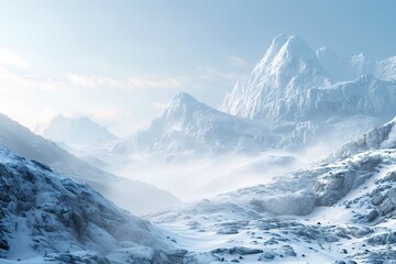 Mountain photo in cold weather with snow covered hills - obrazy, fototapety, plakaty