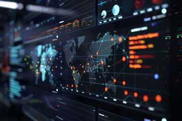 Innovative business process visualization on a computer screen Showcasing automation from analytics to software integration in a data-driven environment