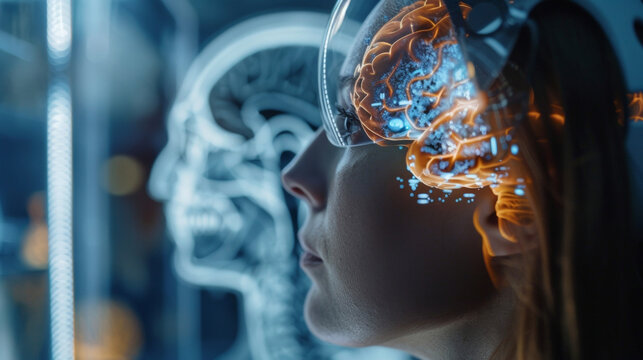 An image of a persons brain with highlighted areas indicating the release of endorphins while using a VR pain management program demonstrating the physiological benefits of