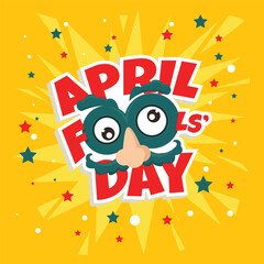 April fools day greeting card with funny cartoon face