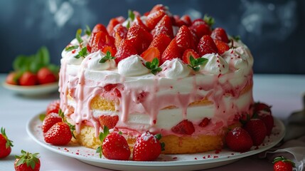 Strawberry Shortcake Extravaganza Cake , Birthday Cake, Sweet item, Anniversarry Cake, Food Photography
