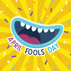 April fools Day greeting card. Vector illustration with cartoon mouth