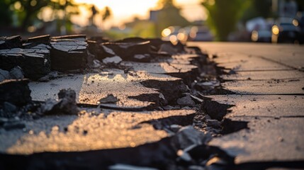 Fototapeta premium Roads were badly damaged due to natural disasters, causing land transportation routes to be cut off. 
