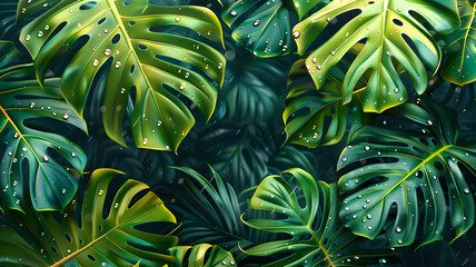 Tropical leaves background, palm leaf pattern, tropical forest