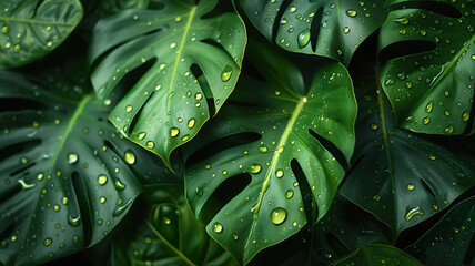 Fototapeta premium Tropical leaves background, palm leaf pattern, tropical forest