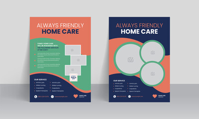 Professional home care flyer template and health care creative layout design
