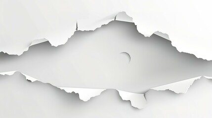 Paper hole with torn edges design template. Royalty high-quality free stock image of elongated torn paper fragments isolated on white background, hole in the sheet of torn paper fragments overlay