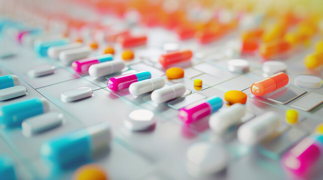 A virtual representation of a patients medication schedule with each pill appearing as a colorful and interactive visual.