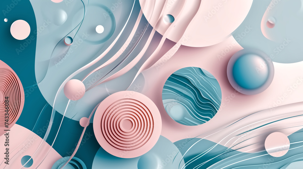 Poster a modern abstract background featuring a composition of pastel geometric shapes and flowing lines in