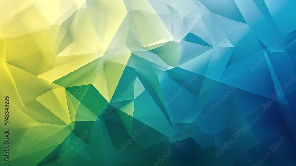 Poster a modern low poly background featuring a gradient of cool blue and green tones, creating a calm and 