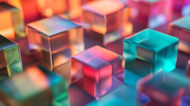 This image features a stunning array of 3D cubes illuminated in neon colors, creating a vibrant and dynamic pattern suitable for futuristic design themes.
