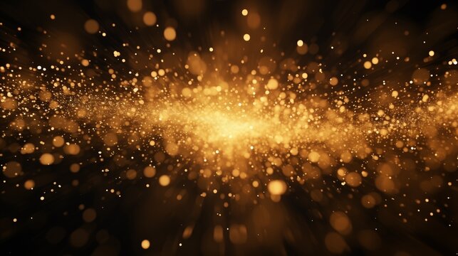 gold particles abstract background with golden shining focun on center background