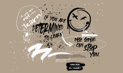 graffiti slogan print with neon spray, t shirt graphics print vector illustration design, vector grunge background, Urban typography hipster street art for Tee, © Sukman
