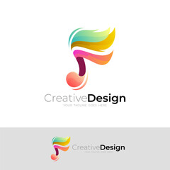 Letter F logo with wing design vector , 3d colorful logos