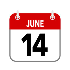 14  June, calendar date icon on white background.