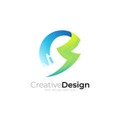 Fototapeta premium B logo and thunder design combination, swoosh icon, power logos