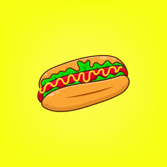 Free vector hot dog with yellow isolated background.
