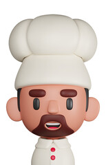 3D rendering cartoon cute chef with beard character illustration. 3D avatar