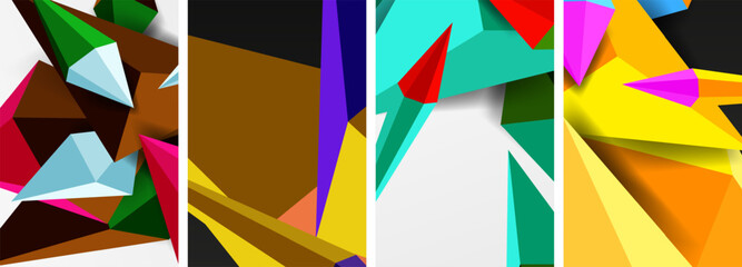 Triangle abstract concepts poster set with geometric minimal designs