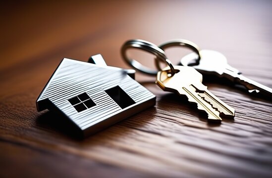 Keychain with house-shaped keys symbolizing real estate and property management -