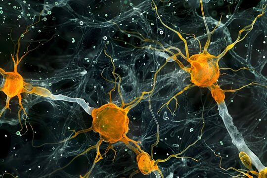 Neuronal Cells in Dark Orange and Yellow A Breakthrough in Cancer Research