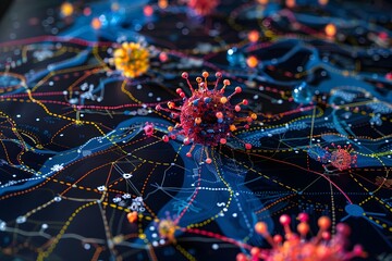 Intricately Mapped Network of Viruses and Their Connections - obrazy, fototapety, plakaty