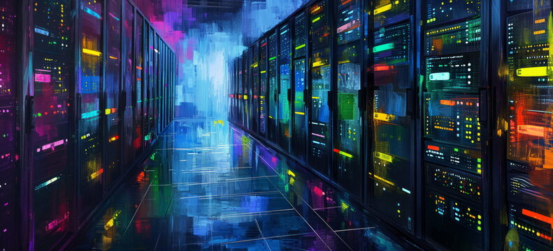 The art of data center management. Intellectual knowledge of data integrity and the business side of data centers. Ai generated oil painting.