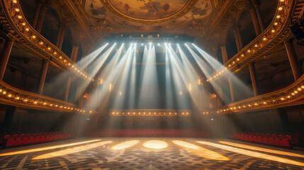 Spotlights illuminate the empty stage, generative ai - obrazy, fototapety, plakaty