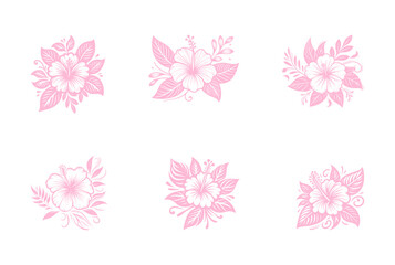 vector set of hibiscus flower line art style - pink (artwork 2) © mr.mmz