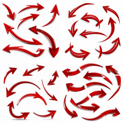 curved red arrow in different directions