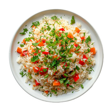 rice with vegetables isolated on white.
