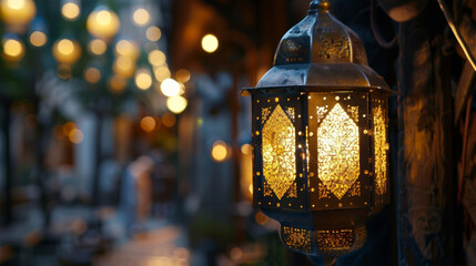 A closeup of a traditional lantern a symbol of light and hope during Eid alAdha festivities.