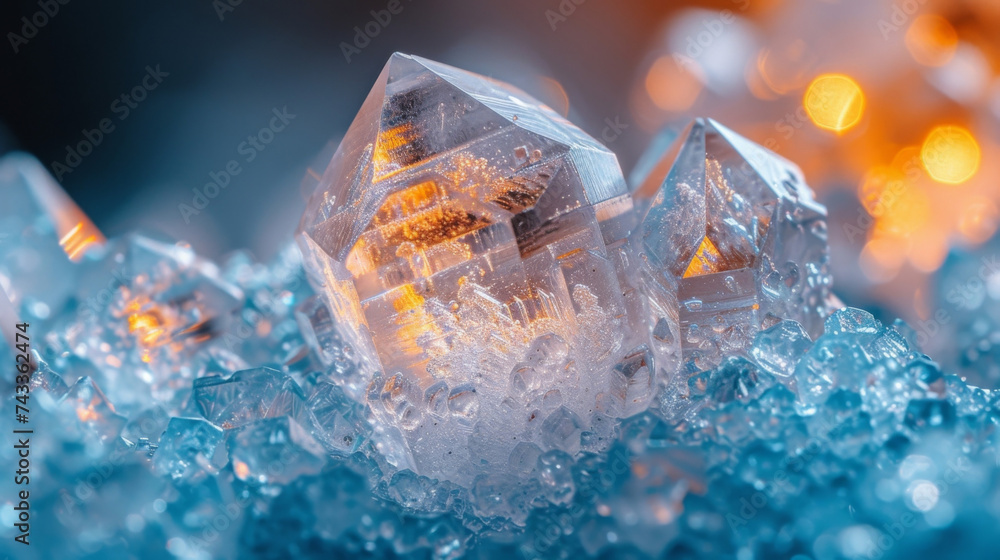 Poster macro shot of crystal facets in flux revealing the intricate details and unique formations within ea